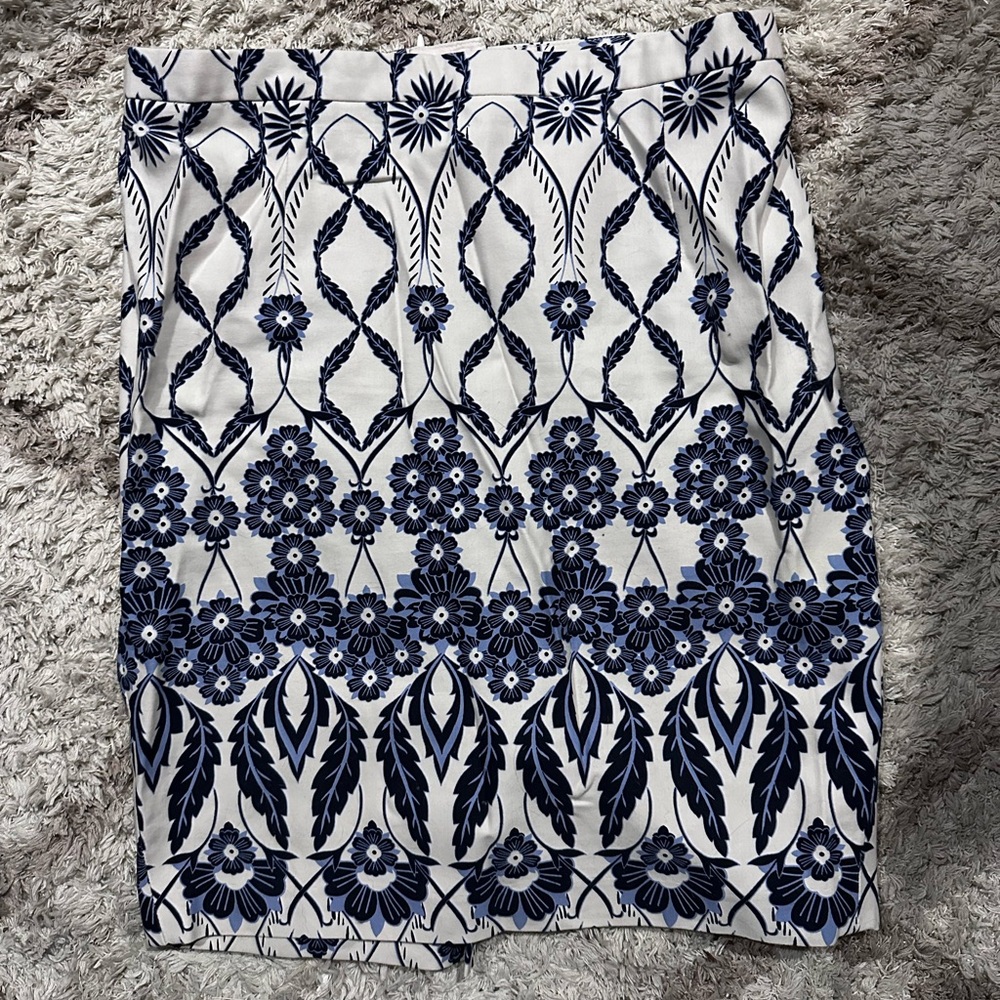 Blue and White Midi Pencil Skirt